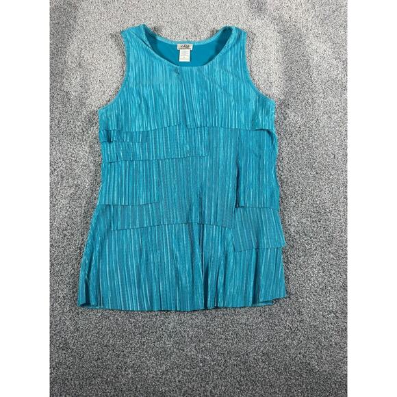 Tiered Tank Medium Textured Pleated Satin Party Festival Retro Aqua Blue - Picture 1 of 7